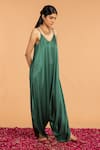 Vasstram_Green Modal Satin Scoop Solid Asymmetric Dhoti Jumpsuit _Online_at_Aza_Fashions