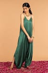 Buy_Vasstram_Green Modal Satin Scoop Solid Asymmetric Dhoti Jumpsuit _Online_at_Aza_Fashions