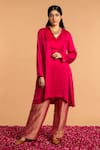 Buy_Vasstram_Magenta Modal Satin Collar Classic Asymmetric Kurti _at_Aza_Fashions