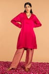 Vasstram_Magenta Modal Satin Collar Classic Asymmetric Kurti _Online_at_Aza_Fashions