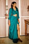 Buy_ZWAAN_Green 100% Silk Camellia Draped Skirt _at_Aza_Fashions