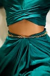 ZWAAN_Green 100% Silk Camellia Draped Skirt _Online_at_Aza_Fashions