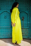 Shop_ZWAAN_Yellow 100% Silk Collared Cynthia Draped Long Shirt _at_Aza_Fashions