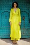 ZWAAN_Yellow 100% Silk Collared Cynthia Draped Long Shirt _Online_at_Aza_Fashions