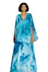 ZWAAN_Blue Tabby Silk Digital Printed Abstract V-neck Daphne Dress _at_Aza_Fashions