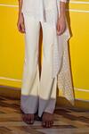 ZWAAN_Ivory Banana Crepe Ecru Solid Flared Pant _Online_at_Aza_Fashions