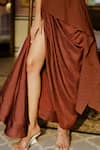 Buy_ZWAAN_Brown 100% Silk Gaia Draped Slit Skirt 