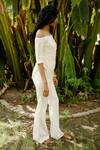 Buy_ZWAAN_Ivory Banana Crepe Ivy High Waist Flared Bottom Pant _Online_at_Aza_Fashions