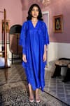 Buy_ZWAAN_Blue 100% Silk Embroidery Floral V-neck Raisa Cutwork Kaftan _at_Aza_Fashions