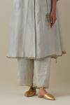 Bunka_Grey Kurta Silk Chanderi Embroidered Zari V Neck Ambreen Stone Work Pant Set _Online_at_Aza_Fashions