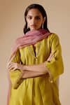 Bunka_Yellow Kurta Silk Chanderi Embroidered Zari V Neck Ambreen Pant Set _at_Aza_Fashions