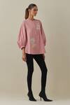 Buy_Bunka_Pink 100% Cotton Poplin Embroidered Aari Round Asha Shirt _Online_at_Aza_Fashions