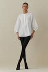 Buy_Bunka_White 100% Cotton Poplin Embroidered Aari Round Asha High Low Shirt _at_Aza_Fashions