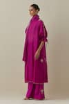 BUNKA_Fuchsia Tunic 100% Chanderi Embroidered Stone Round Bia Work Pant Set _Online_at_Aza_Fashions