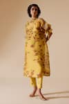 Bunka_Yellow 100% Organza Printed Chintz High Round Bia Floral Tunic _at_Aza_Fashions