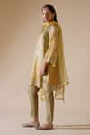 Bunka_Yellow Kurta 100% Organza And Tissue Embroidered Farida Floral Motif Pant Set _Online_at_Aza_Fashions