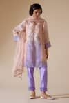 Buy_Bunka_Pink Kurta 100% Organza And Tissue Embroidered Bead Farida Floral Motif Pant Set _at_Aza_Fashions