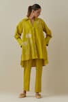 Buy_Bunka_Yellow 100% Cotton Applique Floral Collared Neck Nada Shirt _at_Aza_Fashions