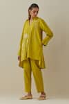 Bunka_Yellow 100% Cotton Applique Floral Collared Neck Nada Shirt _Online_at_Aza_Fashions