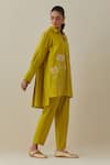 Buy_Bunka_Yellow 100% Cotton Applique Floral Collared Neck Nada Shirt _Online_at_Aza_Fashions