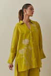 Bunka_Yellow 100% Cotton Applique Floral Collared Neck Nada Shirt _at_Aza_Fashions