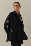 Buy_Bunka_Black 100% Cotton Poplin Embroidery 3d Floral Collared Neck Nina Shirt _Online_at_Aza_Fashions