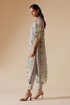 Bunka_Grey Kurta 100% Organza Print Floral V Neck Sitara With Pant _Online_at_Aza_Fashions