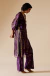 Shop_BUNKA_Purple Kurta 100% Organza Print Floral V Neck Sitara Bloom With Pant _at_Aza_Fashions