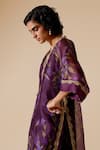 Shop_Bunka_Purple Kurta 100% Organza Print Floral V Neck Sitara Bloom With Pant _Online_at_Aza_Fashions