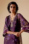 Bunka_Purple Kurta 100% Organza Print Floral V Neck Sitara Bloom With Pant _at_Aza_Fashions