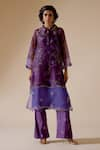 Buy_Bunka_Purple Kurta 100% Organza Print Floral Collared Neck Tara Bloom With Pant _at_Aza_Fashions