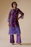 Shop_Bunka_Purple Kurta 100% Organza Print Floral Collared Neck Tara Bloom With Pant _Online_at_Aza_Fashions