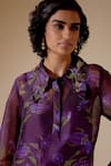 Bunka_Purple Kurta 100% Organza Print Floral Collared Neck Tara Bloom With Pant _at_Aza_Fashions