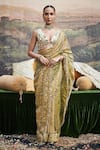 Buy_Itrh_Green Blouse Chanderi Silk Embroidered Gaja Rachna Mirrorwork Saree With _at_Aza_Fashions