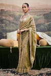 Shop_Itrh_Green Blouse Chanderi Silk Embroidered Gaja Rachna Mirrorwork Saree With _at_Aza_Fashions