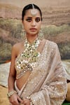 Itrh_Ivory Blouse Lampi Embroidered Gaja Kavya Mirrorwork Saree With _at_Aza_Fashions