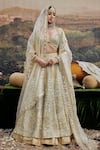 Buy_Itrh_Ivory Lehenga Organza Shvet Afsana Chevron Mirrorwork Bridal Set _at_Aza_Fashions