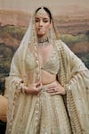 Shop_Itrh_Ivory Lehenga Organza Shvet Afsana Chevron Mirrorwork Bridal Set _at_Aza_Fashions