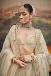 Itrh_Ivory Lehenga Organza Embroidered Gota Shvet Afsana Mirrorwork Bridal Set _at_Aza_Fashions