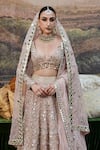 Shop_Itrh_Pink Lehenga And Blouse Rang De Gulaab Floral Vine Mirrorwork Bridal Set _at_Aza_Fashions