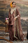 Buy_Itrh_Brown Kurta And Sharara Velvet Embellished Makhmal Khayal Short Set _at_Aza_Fashions