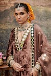 Itrh_Brown Kurta And Sharara Velvet Embellished Makhmal Khayal Short Set _Online_at_Aza_Fashions