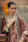 Buy_Itrh_Brown Kurta And Sharara Velvet Embellished Makhmal Khayal Short Set _Online_at_Aza_Fashions