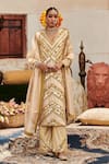 Buy_Itrh_Gold Kurta Raw Silk Embroidered Chaand Chevron Embellished Pant Set _at_Aza_Fashions