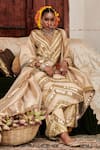 Shop_Itrh_Gold Kurta Raw Silk Embroidered Chaand Chevron Embellished Pant Set _Online_at_Aza_Fashions