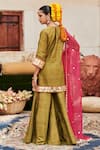 Shop_Itrh_Green Kurta Raw Silk Embellished Mirrorwork Sheesh Harit Short Sharara Set _at_Aza_Fashions