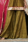 Itrh_Green Kurta Raw Silk Embellished Mirrorwork Sheesh Harit Short Sharara Set _Online_at_Aza_Fashions