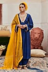 Buy_Itrh_Blue Anarkali And Pant Raw Silk Embellished Mirrorwork Shyama Border Set _at_Aza_Fashions