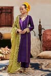 Buy_Itrh_Purple Kurta Raw Silk Embellished Arghwani Set With Contrast Dupatta _at_Aza_Fashions