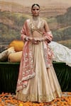 Buy_Itrh_Beige Lehenga And Dupatta Tissue Woven Butti Svet Gulal Bridal Lampi Border Set _at_Aza_Fashions